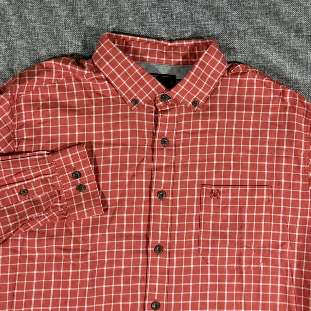 Coast Marlin Button Down Mens L Coral Plaid Stretch Coastal Preppy Casual Shirt